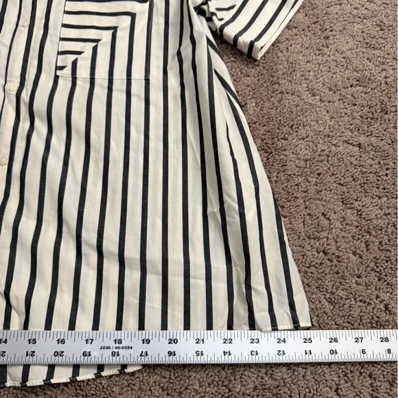 Zara Button Shirt Women size Medium Black Stripe Collar Short Sleeve Top - Picture 3 of 8